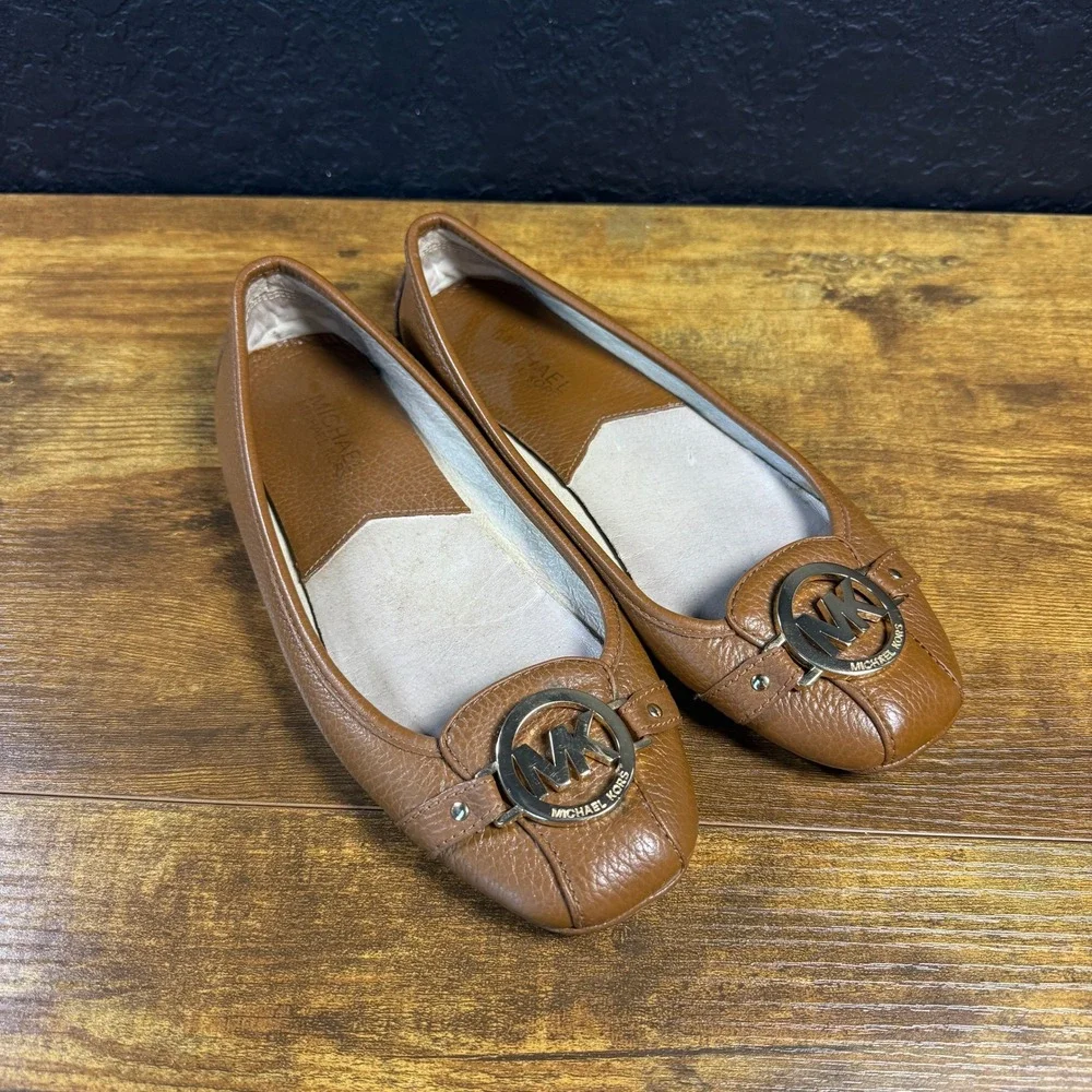 Michael Kors Fulton ME11G Brown Leather Ballet Flats Womens 7.5 M